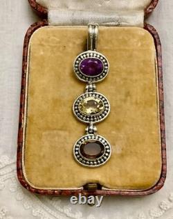 ANCIENT Imposing SOLID SILVER PENDANT TOPAZ AMETHYST CITRINE CREATOR