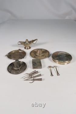 ANCIENT LOT SOLID SILVER LAMP HAT ASHTRAY Etc WEIGHT 276 g
