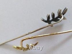 ANCIENT PAIR OF 18 CARAT GOLD + SOLID SILVER OLIVE BRANCH 18K PALM