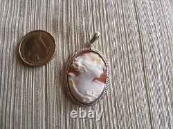 ANCIENT SHELL CAMEO - Woman Profile Pendant - Solid Silver 925 - Poland