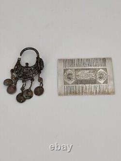 ANCIENT SOLID SILVER BERBER COMB + 1 Earring