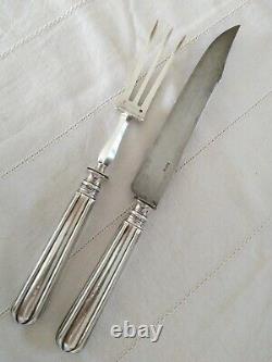 ANCIENT SOLID SILVER CARVING SET MINERVE LEG OF LAMB FORK KNIFE 19th CENTURY