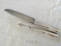 ANCIENT SOLID SILVER CARVING SET MINERVE LEG OF LAMB FORK KNIFE 19th CENTURY