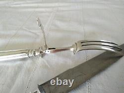 ANCIENT SOLID SILVER CARVING SET MINERVE LEG OF LAMB FORK KNIFE 19th CENTURY