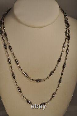 ANCIENT SOLID SILVER LONG NECKLACE 19th CENTURY 100CM