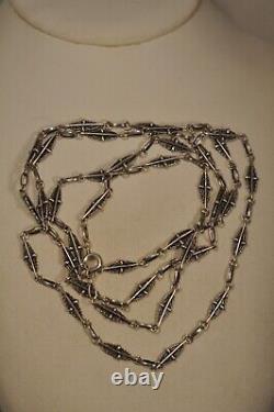 ANCIENT SOLID SILVER LONG NECKLACE 19th CENTURY 100CM