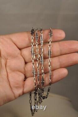 ANCIENT SOLID SILVER LONG NECKLACE 19th CENTURY 100CM