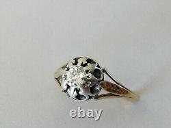 ANTIQUE 19th CENTURY 18 CARAT GOLD RING WITH CUSHION CUT DIAMOND 0.35CT SOLID SILVER 18K