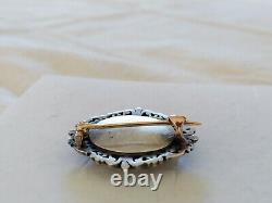 ANTIQUE 19th Century SILVER & 18K GOLD BROOCH WITH PAINTED MINIATURE IN RENAISSANCE STYLE