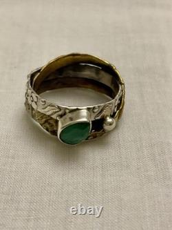 ANTIQUE 3-in-1 EMERALD, VERMEIL, AND STERLING SILVER RING, MODERNIST CRAFTED