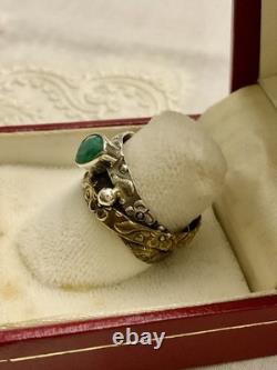 ANTIQUE 3-in-1 EMERALD, VERMEIL, AND STERLING SILVER RING, MODERNIST CRAFTED