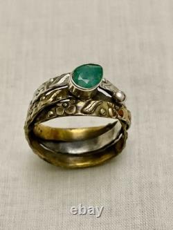 ANTIQUE 3-in-1 EMERALD, VERMEIL, AND STERLING SILVER RING, MODERNIST CRAFTED
