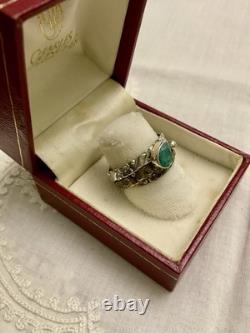 ANTIQUE 3-in-1 EMERALD, VERMEIL, AND STERLING SILVER RING, MODERNIST CRAFTED