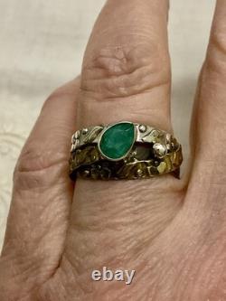 ANTIQUE 3-in-1 EMERALD, VERMEIL, AND STERLING SILVER RING, MODERNIST CRAFTED