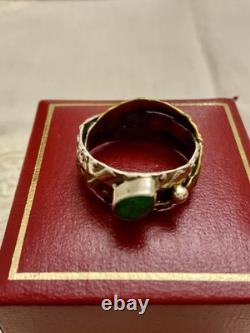 ANTIQUE 3-in-1 EMERALD, VERMEIL, AND STERLING SILVER RING, MODERNIST CRAFTED