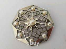 ANTIQUE ART DECO BROOCH STERLING SILVER CULTURED PEARLS marcasites 1930 star