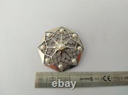 ANTIQUE ART DECO BROOCH STERLING SILVER CULTURED PEARLS marcasites 1930 star