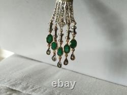 ANTIQUE ART DECO PENDANT 18K GOLD SOLID SILVER EMERALD DIAMOND chandelier 1930