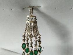 ANTIQUE ART DECO PENDANT 18K GOLD SOLID SILVER EMERALD DIAMOND chandelier 1930