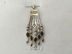 ANTIQUE ART DECO PENDANT 18K GOLD SOLID SILVER EMERALD DIAMOND chandelier 1930