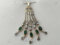 ANTIQUE ART DECO PENDANT 18K GOLD SOLID SILVER EMERALD DIAMOND chandelier 1930