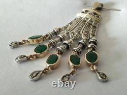ANTIQUE ART DECO PENDANT 18K GOLD SOLID SILVER EMERALD DIAMOND chandelier 1930