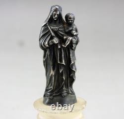 ANTIQUE BEAUTIFUL Virgin Mary and Child Figurine in solid silver on alabaster base