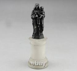 ANTIQUE BEAUTIFUL Virgin Mary and Child Figurine in solid silver on alabaster base