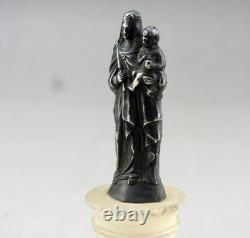 ANTIQUE BEAUTIFUL Virgin Mary and Child Figurine in solid silver on alabaster base