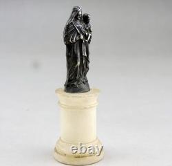 ANTIQUE BEAUTIFUL Virgin Mary and Child Figurine in solid silver on alabaster base