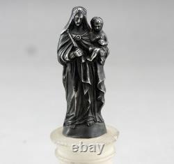 ANTIQUE BEAUTIFUL Virgin Mary and Child Figurine in solid silver on alabaster base