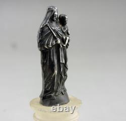 ANTIQUE BEAUTIFUL Virgin Mary and Child Figurine in solid silver on alabaster base
