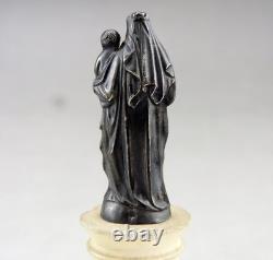 ANTIQUE BEAUTIFUL Virgin Mary and Child Figurine in solid silver on alabaster base