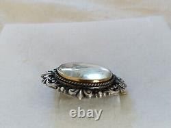 ANTIQUE BROOCH 19th CENTURY STERLING SILVER & 18K GOLD MINIATURE PAINTING RENAISSANCE STYLE