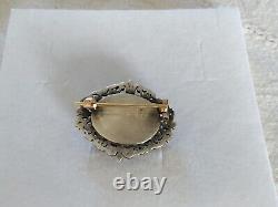 ANTIQUE BROOCH 19th CENTURY STERLING SILVER & 18K GOLD MINIATURE PAINTING RENAISSANCE STYLE