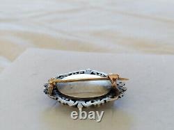 ANTIQUE BROOCH 19th CENTURY STERLING SILVER & 18K GOLD MINIATURE PAINTING RENAISSANCE STYLE
