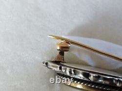 ANTIQUE BROOCH 19th CENTURY STERLING SILVER & 18K GOLD MINIATURE PAINTING RENAISSANCE STYLE