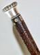 Antique Carved Wooden Cane With Mother Of Pearl And Solid Silver Handle 19th Century Indochina