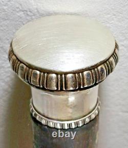 ANTIQUE CARVED WOODEN CANE WITH MOTHER OF PEARL AND SOLID SILVER HANDLE 19th CENTURY INDOCHINA