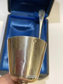 ANTIQUE EGG CUP SET WITH SOLID SILVER SPOON IN CASE by Jules Ladoucette