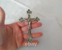 ANTIQUE LARGE SILVER SOLID CROSS CRUCIFIX 19th CENTURY