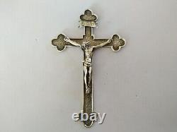 ANTIQUE LARGE SILVER SOLID CROSS CRUCIFIX 19th CENTURY