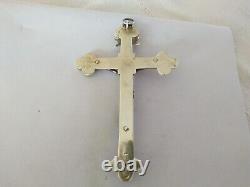 ANTIQUE LARGE SILVER SOLID CROSS CRUCIFIX 19th CENTURY