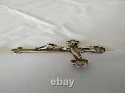 ANTIQUE LARGE SILVER SOLID CROSS CRUCIFIX 19th CENTURY