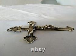 ANTIQUE LARGE SILVER SOLID CROSS CRUCIFIX 19th CENTURY