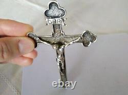 ANTIQUE LARGE SILVER SOLID CROSS CRUCIFIX 19th CENTURY