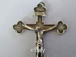 ANTIQUE LARGE SILVER SOLID CROSS CRUCIFIX 19th CENTURY