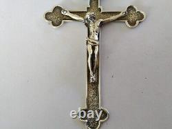 ANTIQUE LARGE SILVER SOLID CROSS CRUCIFIX 19th CENTURY