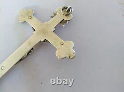 ANTIQUE LARGE SILVER SOLID CROSS CRUCIFIX 19th CENTURY