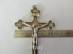 ANTIQUE LARGE SILVER SOLID CROSS CRUCIFIX 19th CENTURY